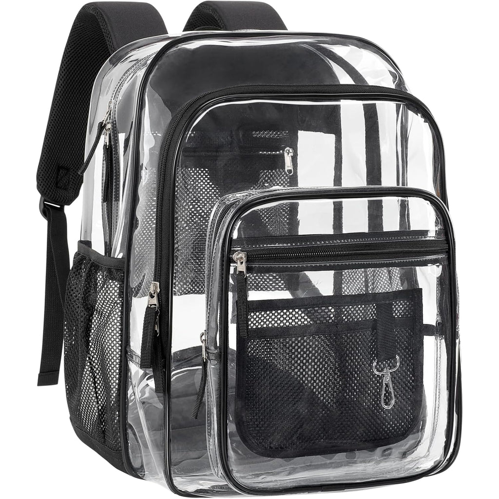 Clear Backpack For School - 18 Inch Extra Large Clear Bookbag Black | Heavy Duty 0.5Mm Pvc, 2 Large Compartments, Fit 16" Laptop, Reinforced 900D Oxford Base, Padded Straps And Back, Age 12+