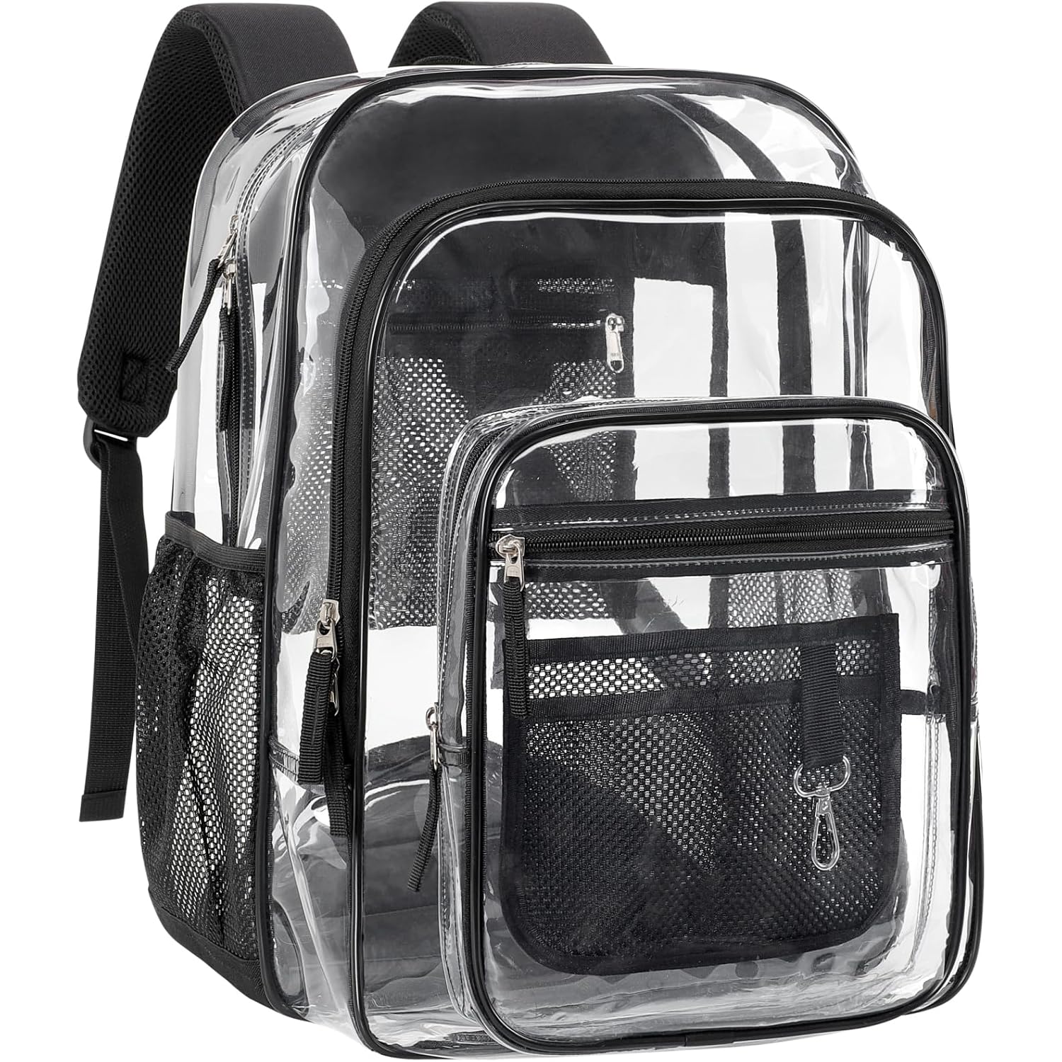 Clear Backpack For School - 18 Inch Extra Large Clear Bookbag Black | Heavy Duty 0.5Mm Pvc, 2 Large Compartments, Fit 16" Laptop, Reinforced 900D Oxford Base, Padded Straps And Back, Age 12+