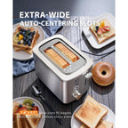 2 Slice Toaster With Wide Slots For Bread & Bagels, Stainless Steel Toaster With Digital Countdown, 6 Shade Settings, Defrost, Reheat & Cancel, Compact Design For Kitchen