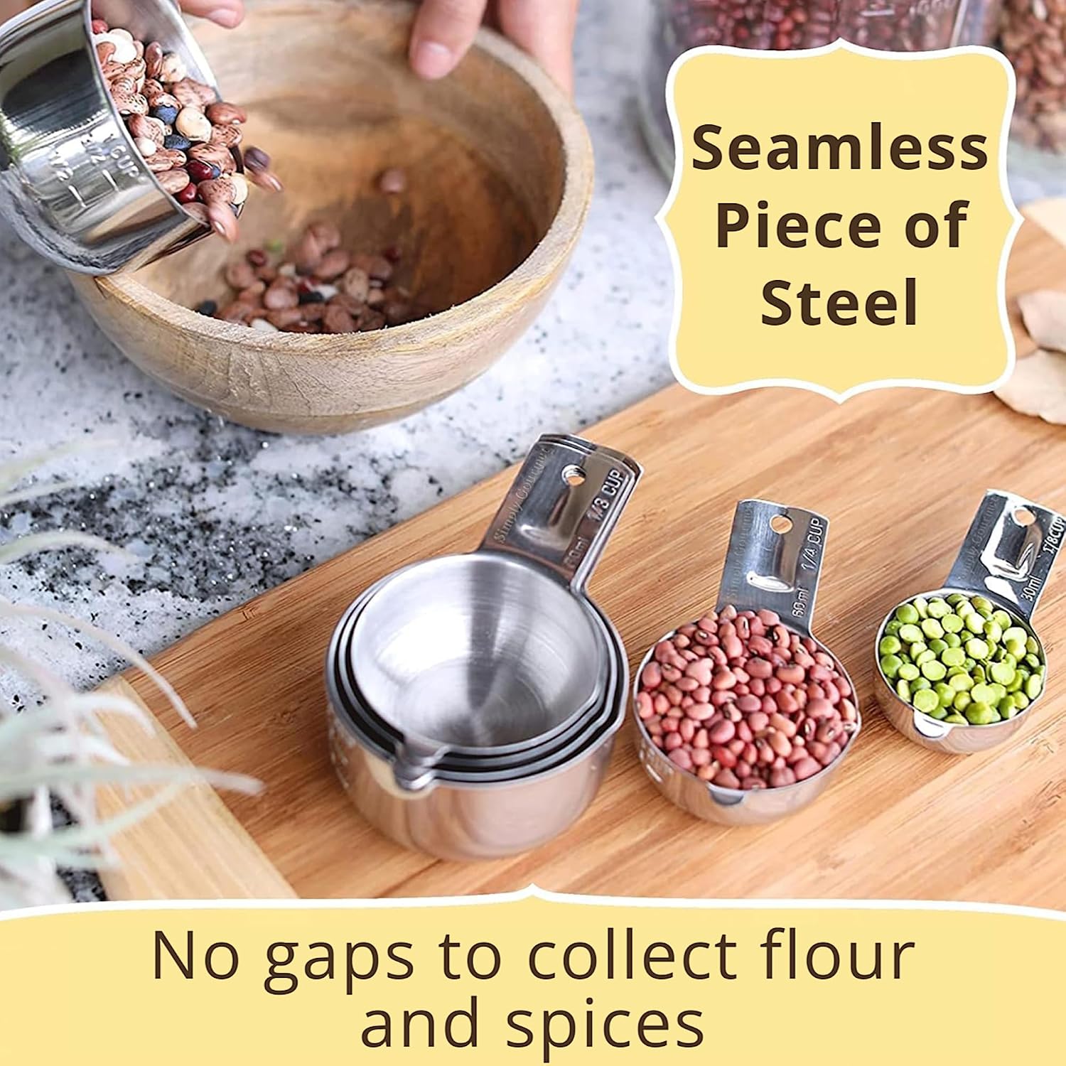 Simply Gourmet Measuring Cups & Spoons Set Of 12, 18/08 Stainless Steel Kitchen Gadgets, Stackable Design With Long Handle Spoons, Fits In Spice Jars, Cooking & Baking Set For Dry & Liquid