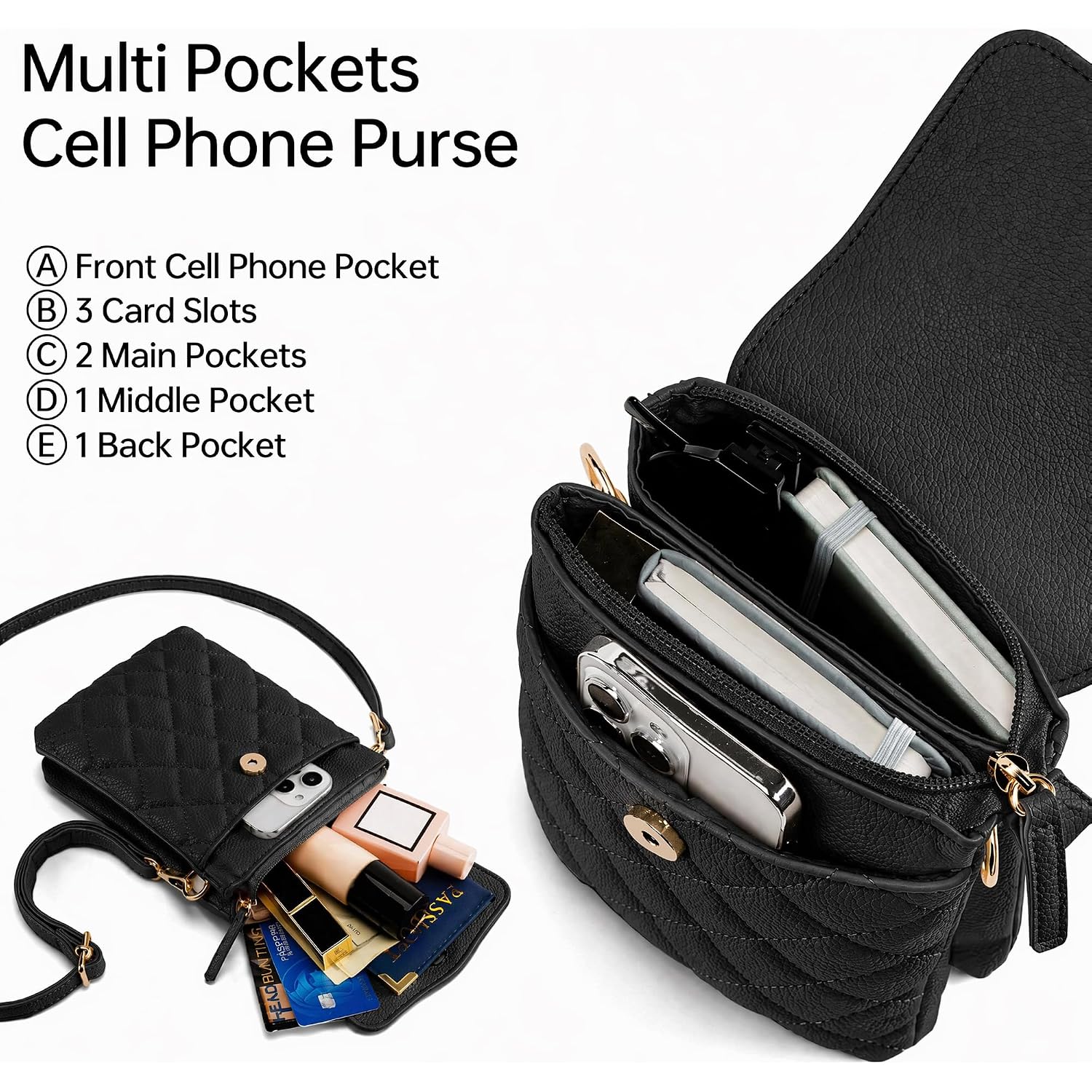 Rfid Small Crossbody Bags For Women Quilted Cell Phone Purse Women'S Crossbody Handbags With Credit Card Slots