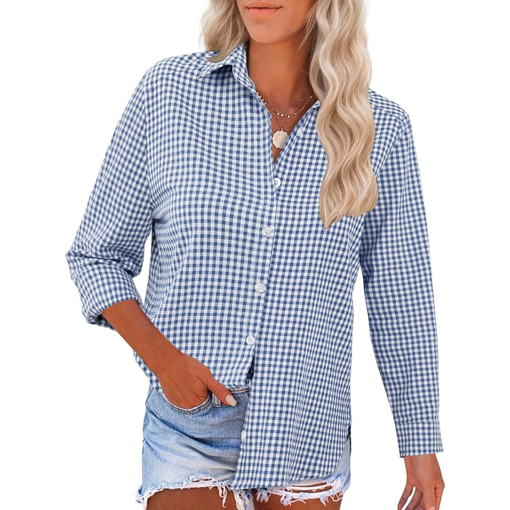 Womens Long Sleeve Button Down Shirts Casual Loose Fit Cotton Collared Blouses