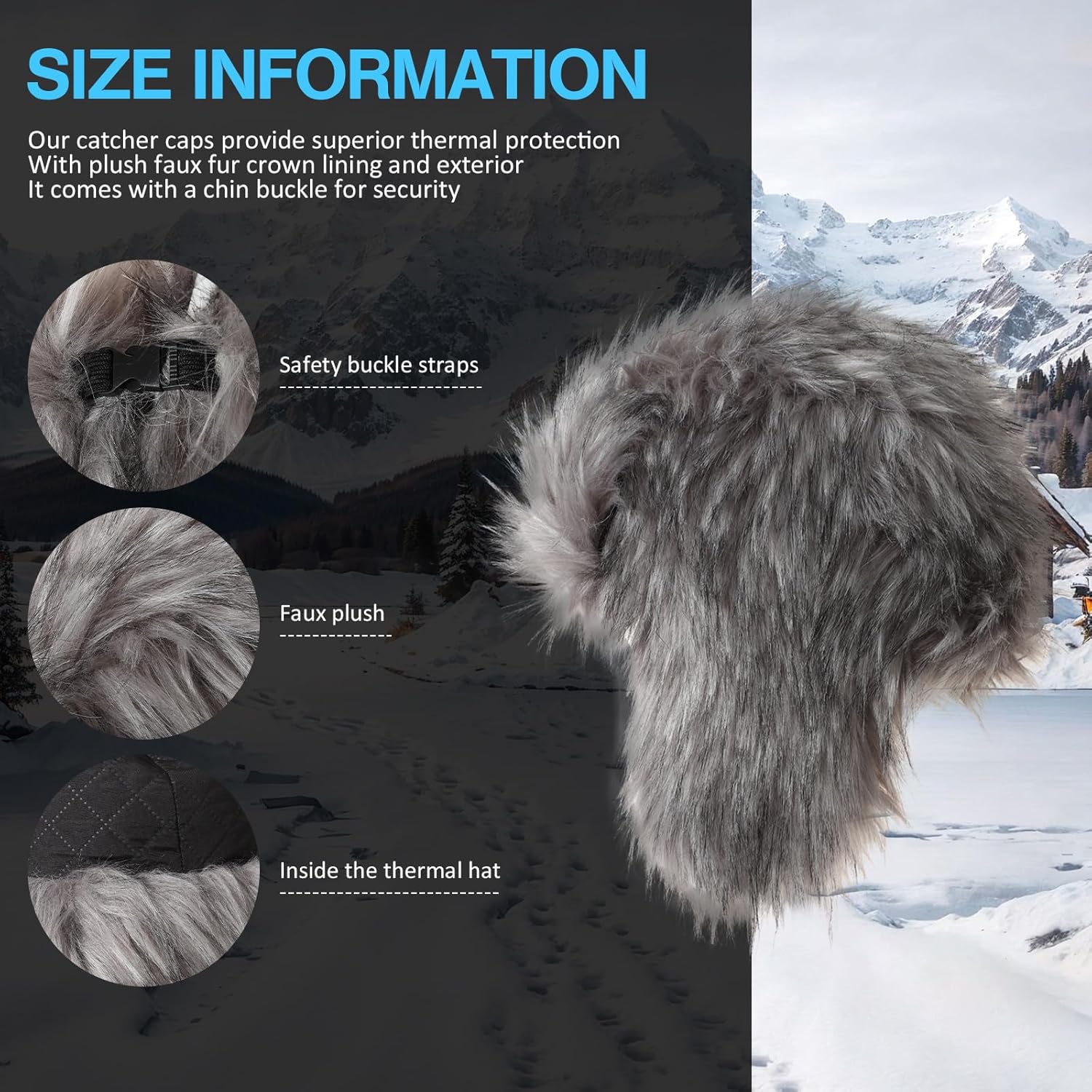 GOKTOW Y2K Faux Fur Trapper Hat for Women, Cozy Winter Fuzzy Hat with Adjustable Buckle Closure