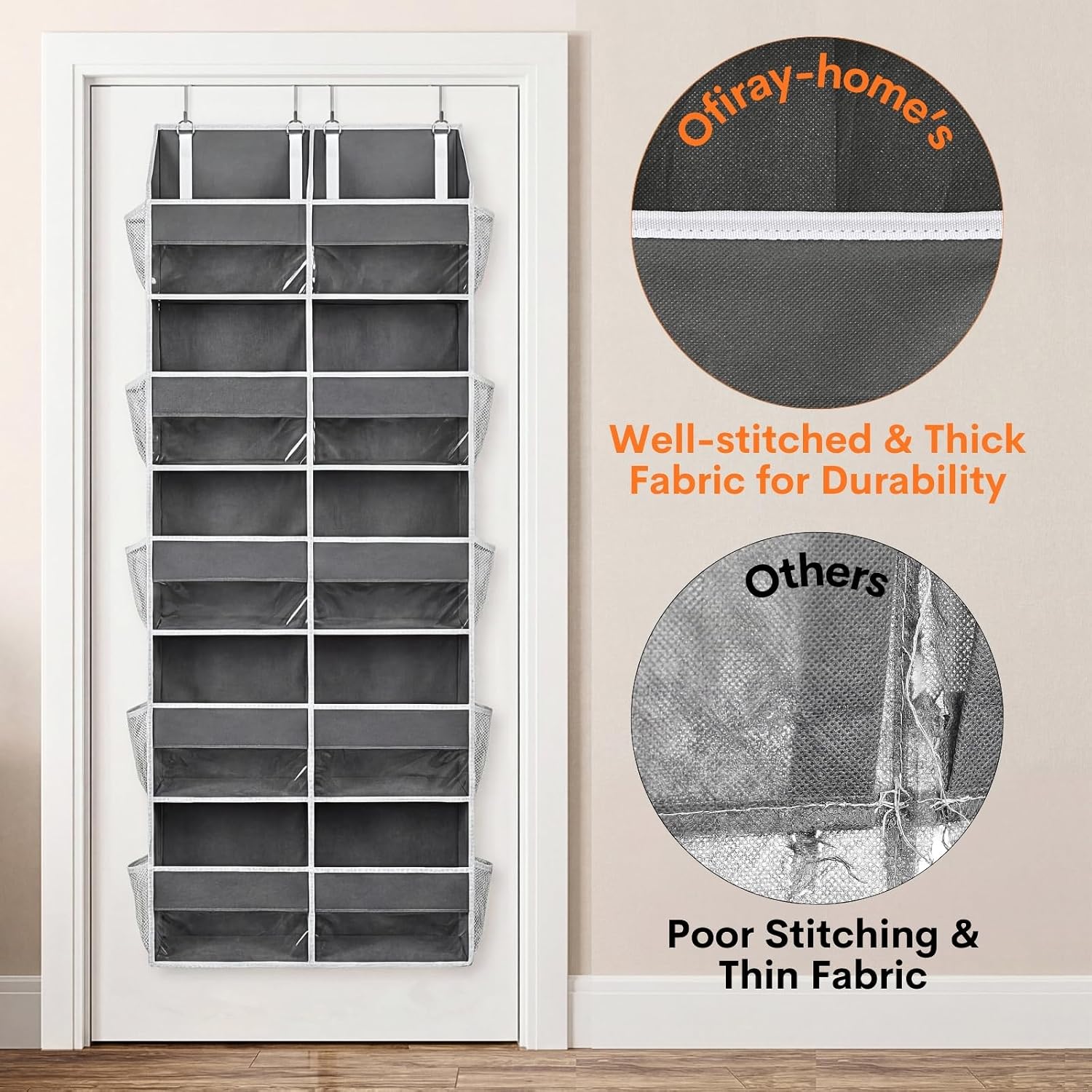 5-Tier Over Door Organizer, 10-Compartment Wide Storage Rack | 20" Wide, 80 Lbs For Heavy Family Use, 10 Side Pockets, Fits Doors For Closet, Nursery, Entryway, Dorm, Rv, Laundry Room