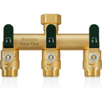 3 Way Hose Splitter, Heavy Duty Full Flow Garden Water Hose Bib Spigot Splitter, Brass Rust And Freeze Resistant Outdoor Faucet Splitter, T Adapter Connector With 3/4 - Inch Ght Thread （Green）