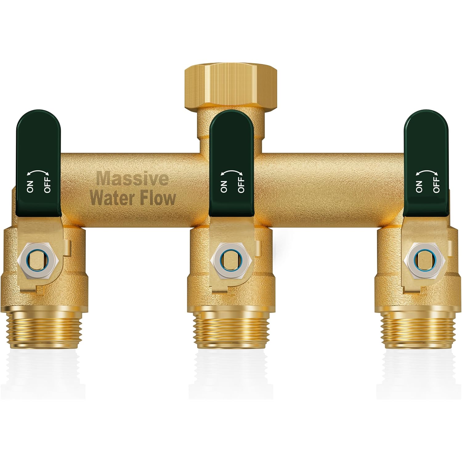 3 Way Hose Splitter, Heavy Duty Full Flow Garden Water Hose Bib Spigot Splitter, Brass Rust And Freeze Resistant Outdoor Faucet Splitter, T Adapter Connector With 3/4 - Inch Ght Thread （Green）