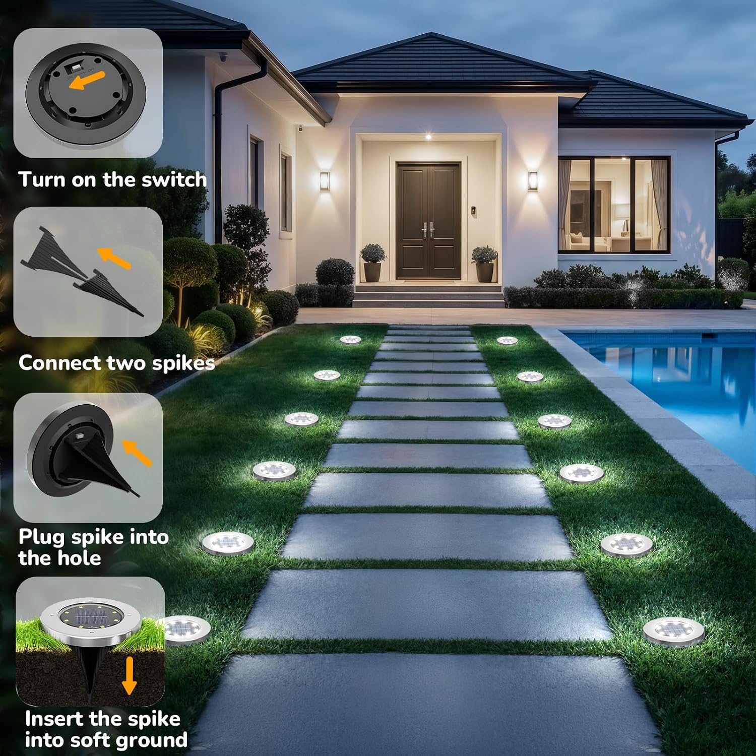 4.6 Inch Solar Lights Outdoor Waterproof,12 Pack Solar Lights For Outside, Solar Garden Lights Landscape Lighting For Patio Pathway Lawn Yard Deck Driveway Walkway, Cold White