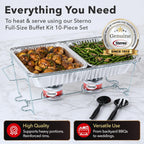 Sterno Disposable Complete Chafing Dish Buffet Set, 6-Hour Chafer Fuel Wick, Food Warmers, Warming Trays, Lids & Serving Utensils