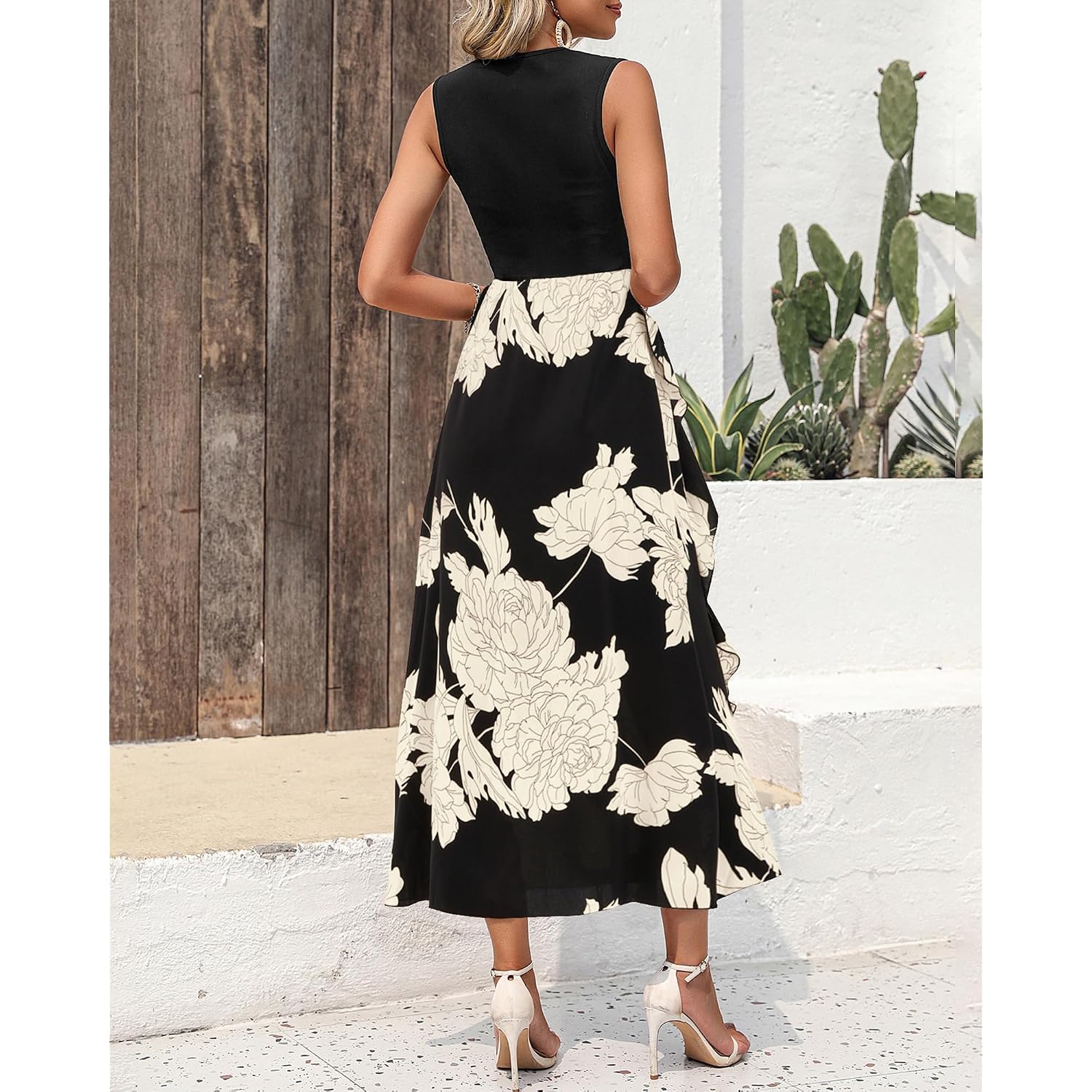 Btfbm Summer Dresses For Women 2026 Casual Spring Floral Sleeveless Ruffle Boho Cocktail Wedding Guest Party Midi Dress