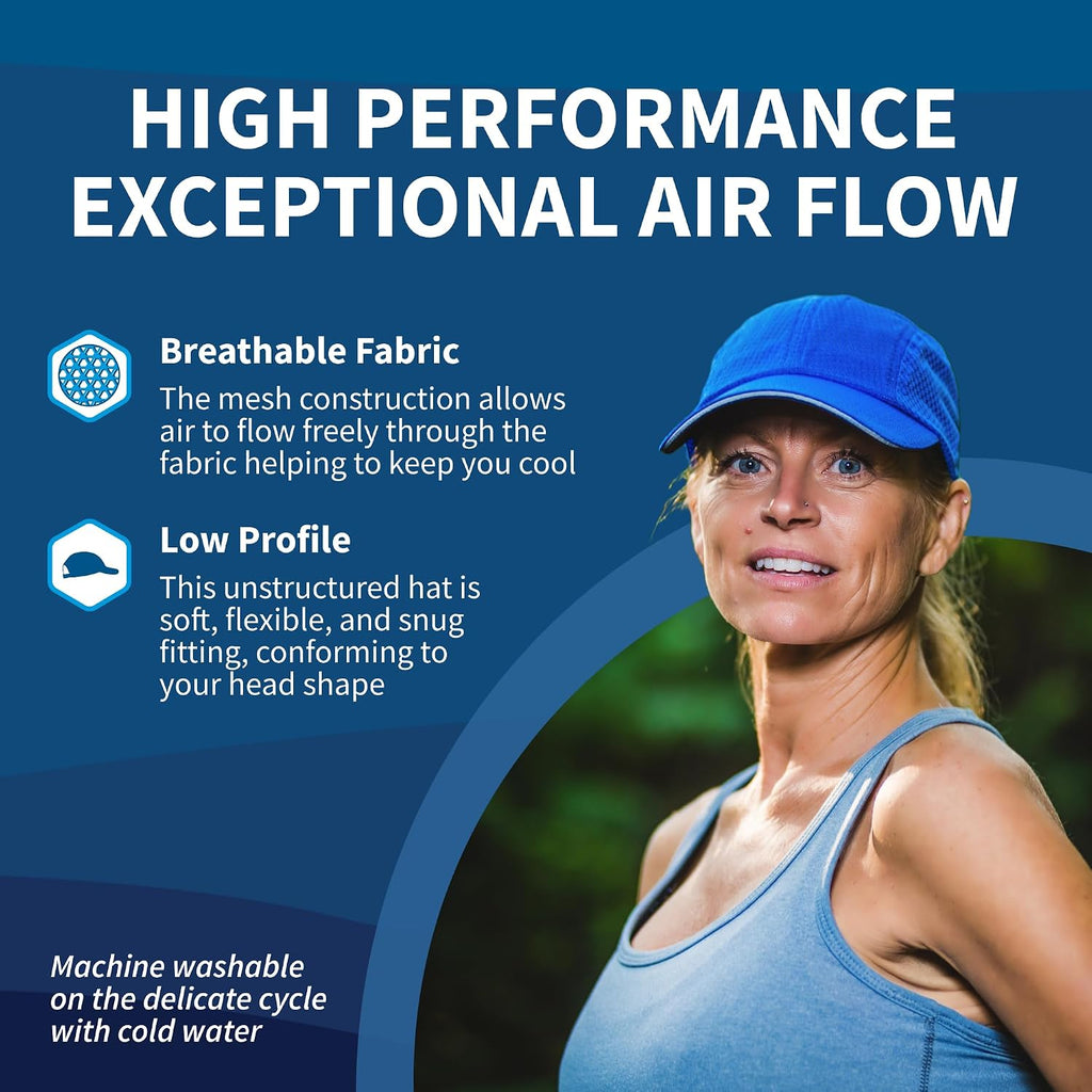 TrailHeads Women's Race Day Performance Running Cap, Lightweight & Quick Drying Mesh Sports Hat with Reflective Trim White-cool Blue