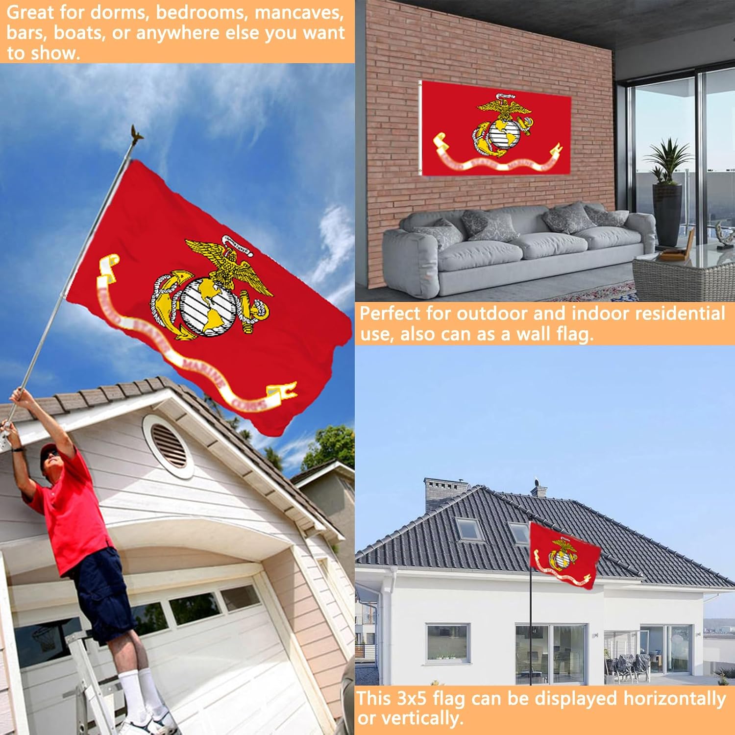 3X5Ft Double Sided Us Marine Corps Flag Outdoor With 2 Brass Grommet