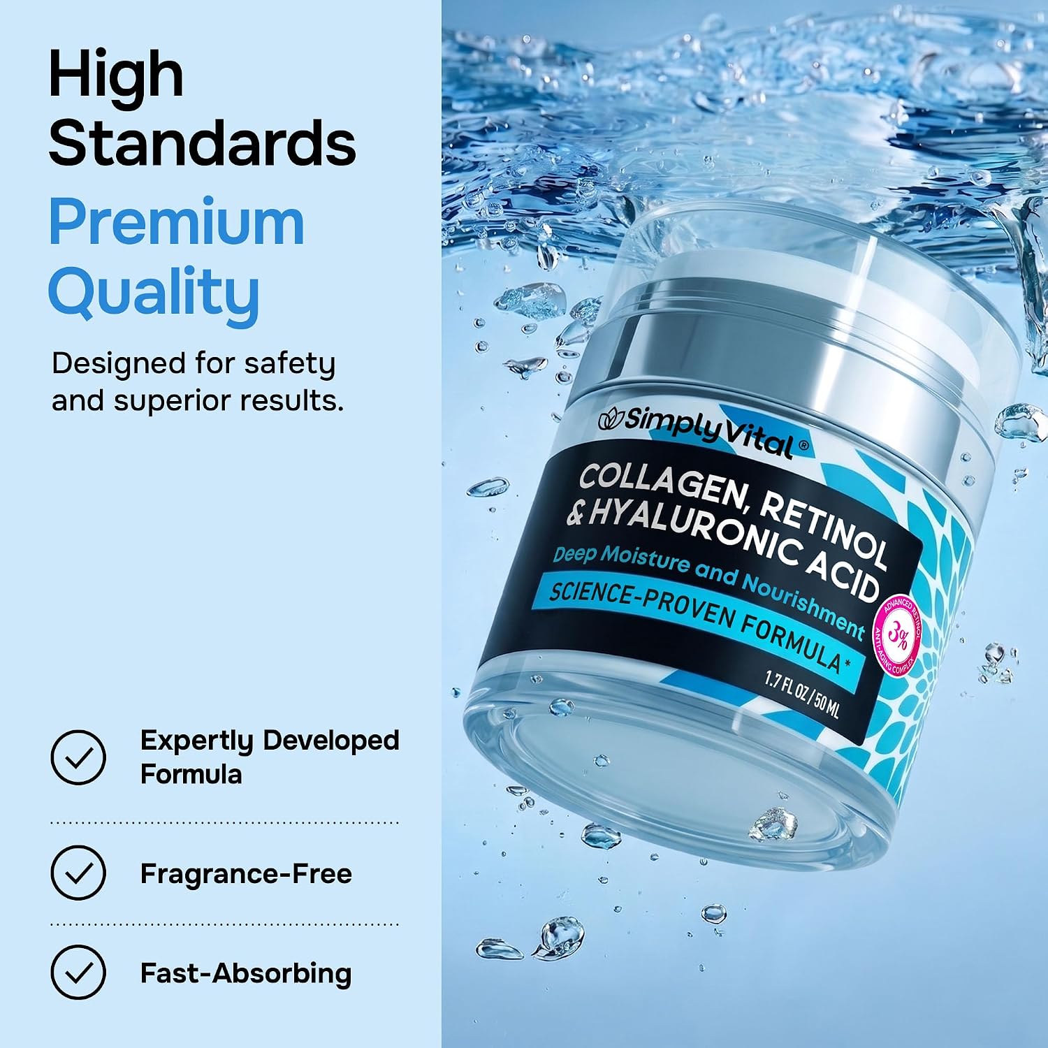 Anti-Aging Face Moisturizer With Retinol, Collagen & Hyaluronic Acid - Moisturizer Face Cream For Women & Men - Visibly Firming & Hydrating Neck Cream - Day & Night Skin Care - 1.7 Fl Oz