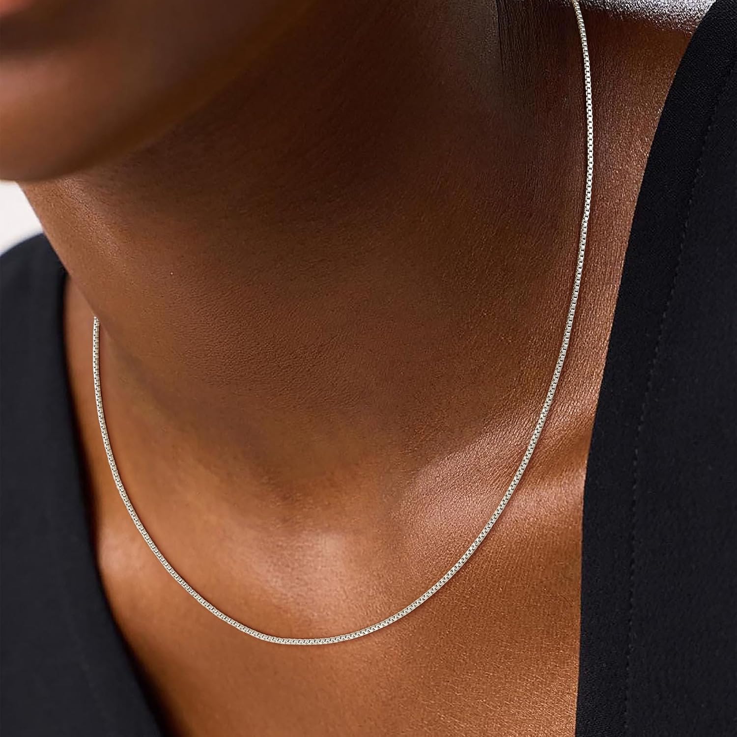 925 Sterling Silver Chain for Women, Diamond Cut 1mm Box Chain Lobster Claw Clasp Silver Jewelry Gifts for Women Mom Girlfriend