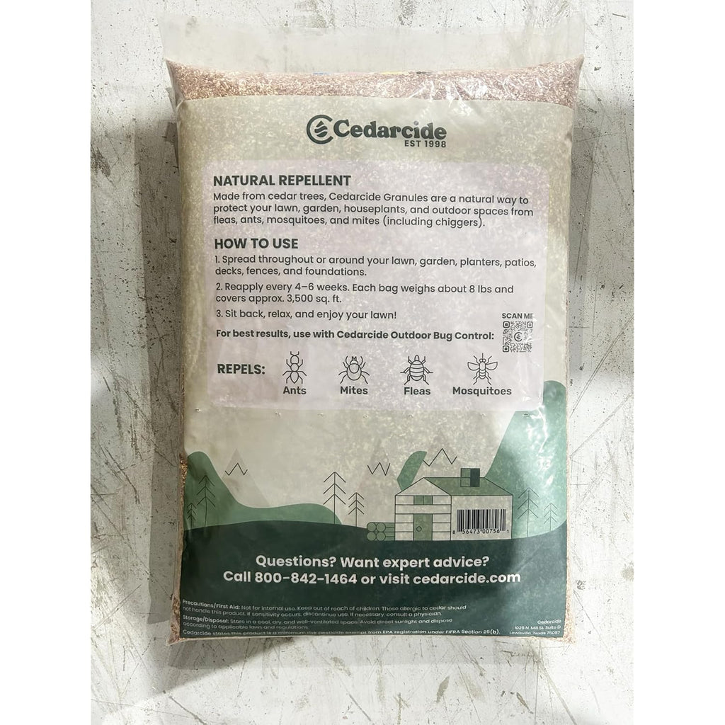 Cedarcide Lawn, Home & Garden Cedar Granules | Repels Fleas, Ants, Spiders & Mosquitoes | Smells Great, Easy To Use | Family & Pet Safe | 2 Bags (16 Lbs)