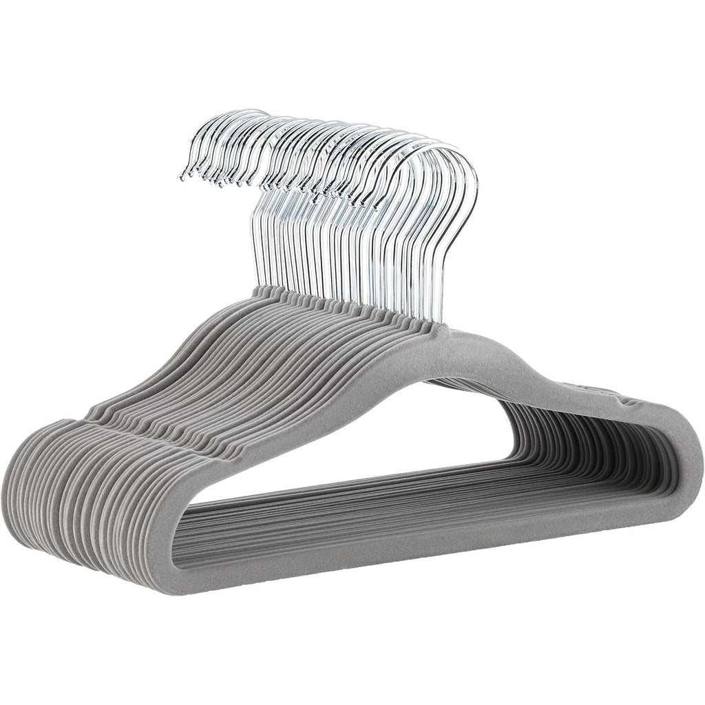 Amazon Basics Kids Velvet Non-Slip Space Saving Clothes Hangers With Shoulder Notches, Sturdy Closet Organizer For Baby/Toddler, 11.6", Gray, 30-Pack