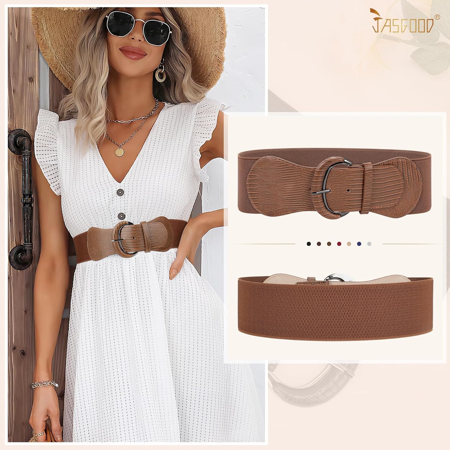 JASGOOD Women Stretchy Wide Waist Belt for Dress Ladies Vintage Elastic Belt