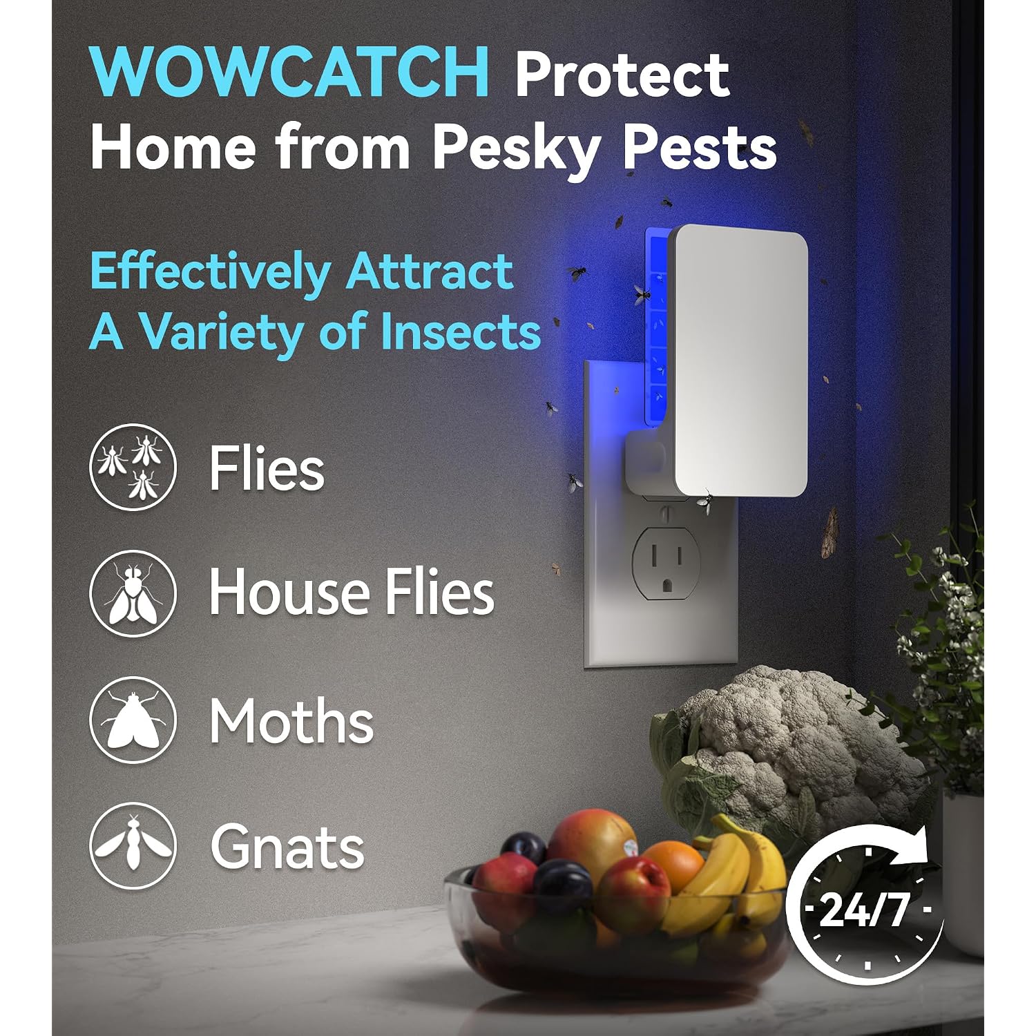Advanced Double-Sided Indoor Fly Trap For Home, Plug-In 5-Way Uv Light | Bug Catcher, Fly & Gnat Killer For House Flies, Gnats, Mosquitoes, Moths, Fruit Fly Traps For Indoors, 1 Trap 4 Refills