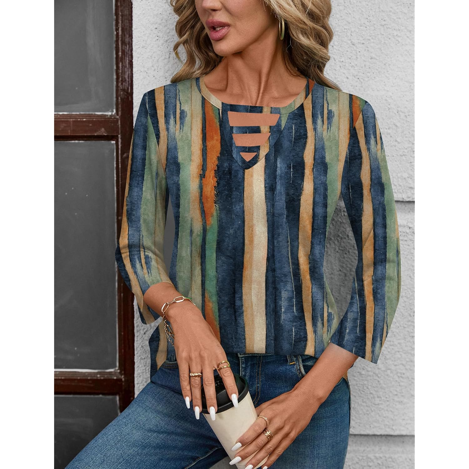 Lomon Women'S 3/4 Length Sleeve Tops Crew Neck Hollow Out T Shirts Fashion Casual Tops For Women 2026
