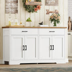 Buffet Cabinet With Storage And 2 Drawers, 47.2“ Large Sideboard Buffet Cabinet With Adjustable Shelves And Doors, Modern Coffee Bar Cabinet, White