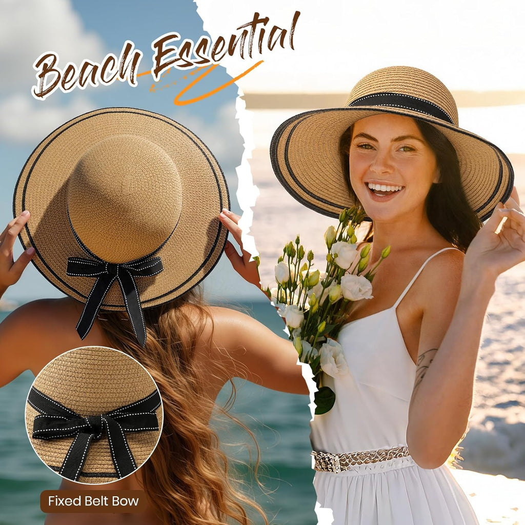Beach Hats for Women, Wide Brim Sun Straw Hat for Women, Sun Hat UPF 50+ UV Protection