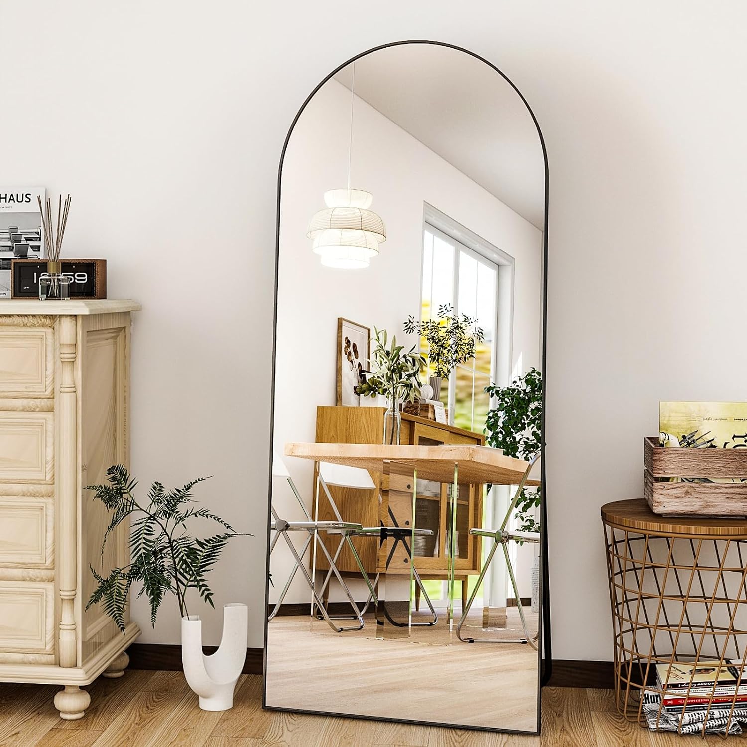HARRITPURE 56"x21"Full Length Mirror Arch Floor Mirrors with Aluminum Alloy Frame Free-Standing Wall Mounted or Leaning Large Bedroom Dressing Mirror Modern & Contemporary Decor for Home,Black