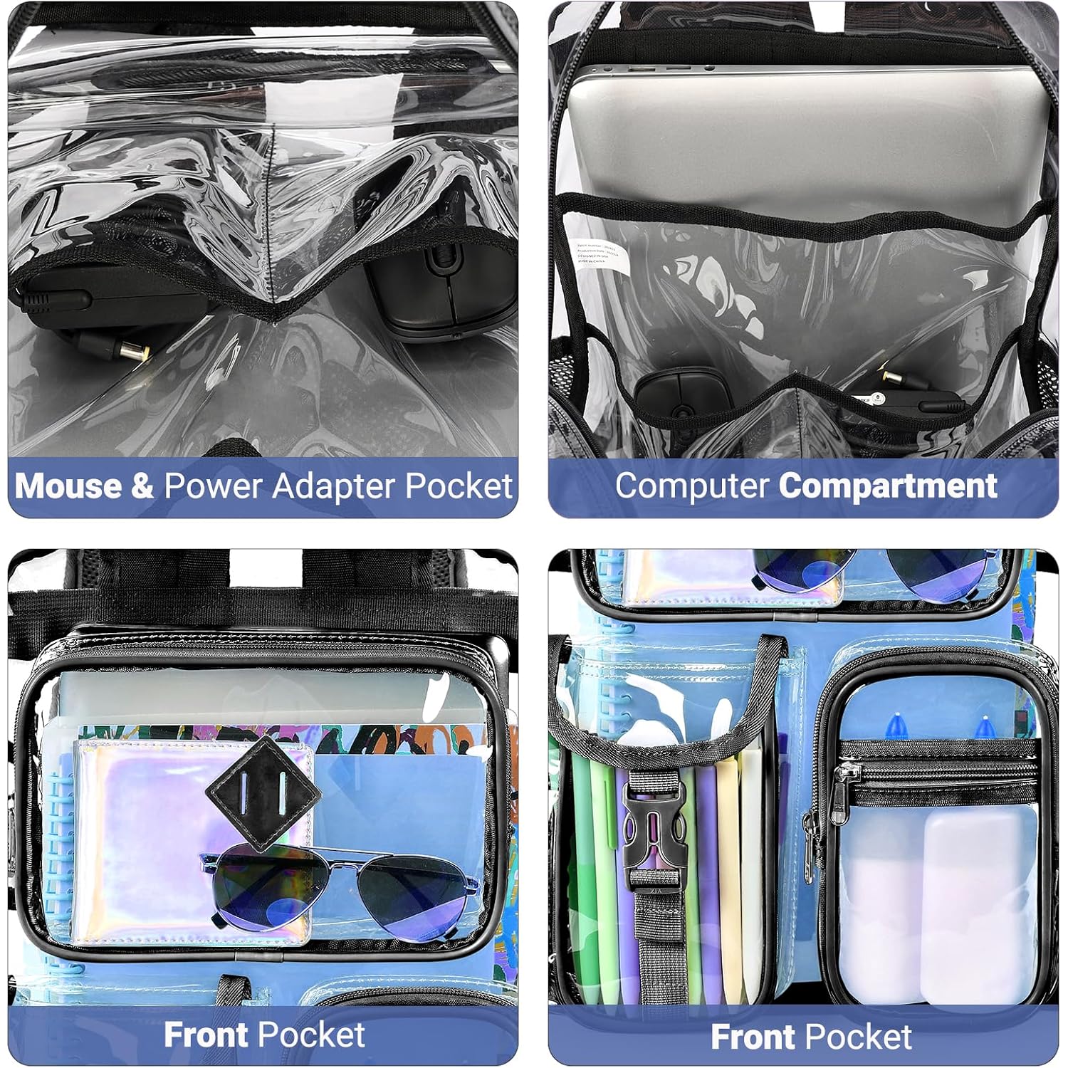 17 Inch Clear Backpack, Large Transparent Bookbag With Reinforced Straps For School College Work