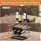 B4Life Countertop Wine Rack, Wine Rack With Glass Holder 8 Bottles | Freestanding Small Liquor Holder Metal, Tabletop Bottle Storage Stand For For Home, Kitchen, Bar, Cellar