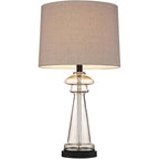 Dalia 27" Tall Table Lamps Set Of 2 Champagne Glass Country Traditional | Clear Cottage Bedroom Living Room House Bedside Nightstand Office Family Home Taupe Tapered Drum Shade