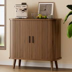 Sideboard Buffet Cabinet With Sliding Door, 31.5" Wide Fluted Modern Accent Storage Cabinet With Adjustable Shelves, Wood Coffee Bar Buffet Console Table For Kitchen, Dining Room, Living Room, Walnut
