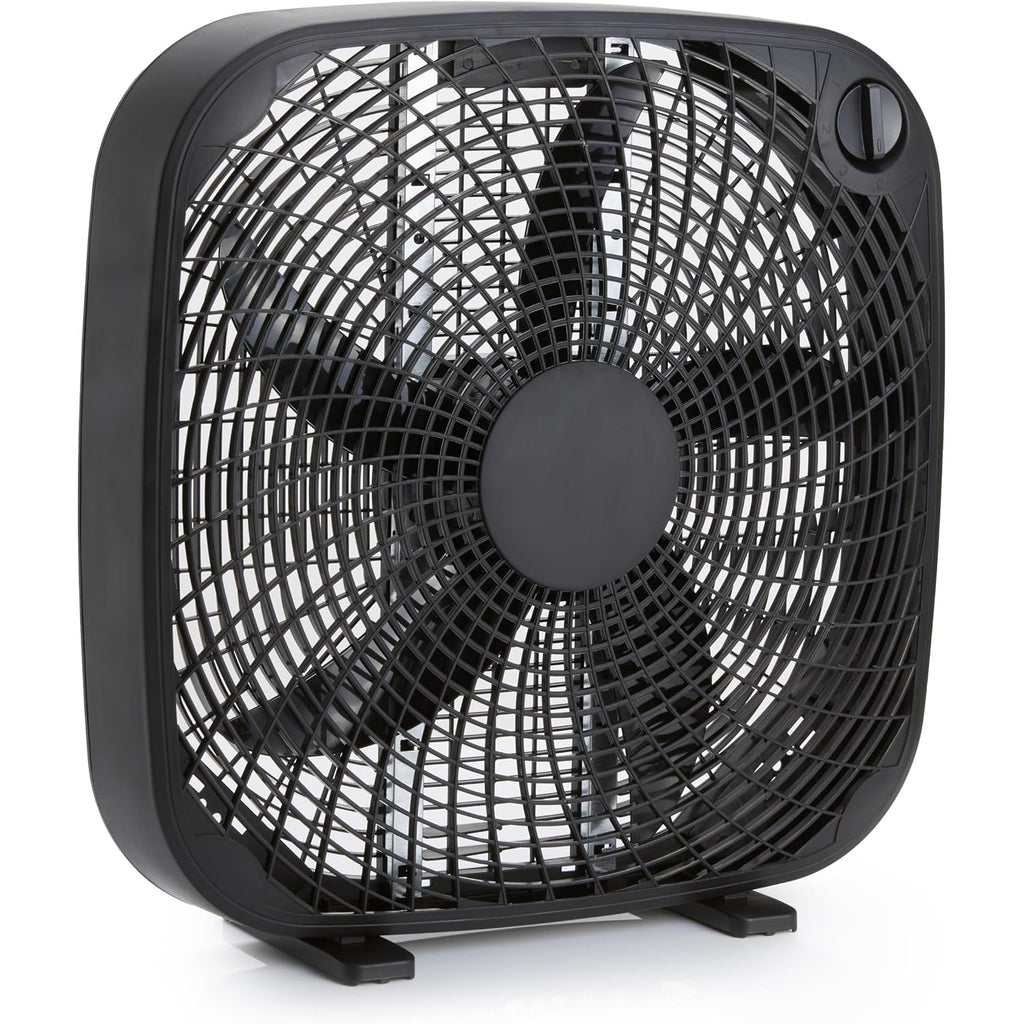 Amazon Basics 3-Speed Box Fan For Bedroom, Portable With Carry Handle, Powerful Airflow, 5 Blades, Lightweight Design, 67 Watts, 20-Inch, Black, 6.8"D X 20.86"W X 21.33"H