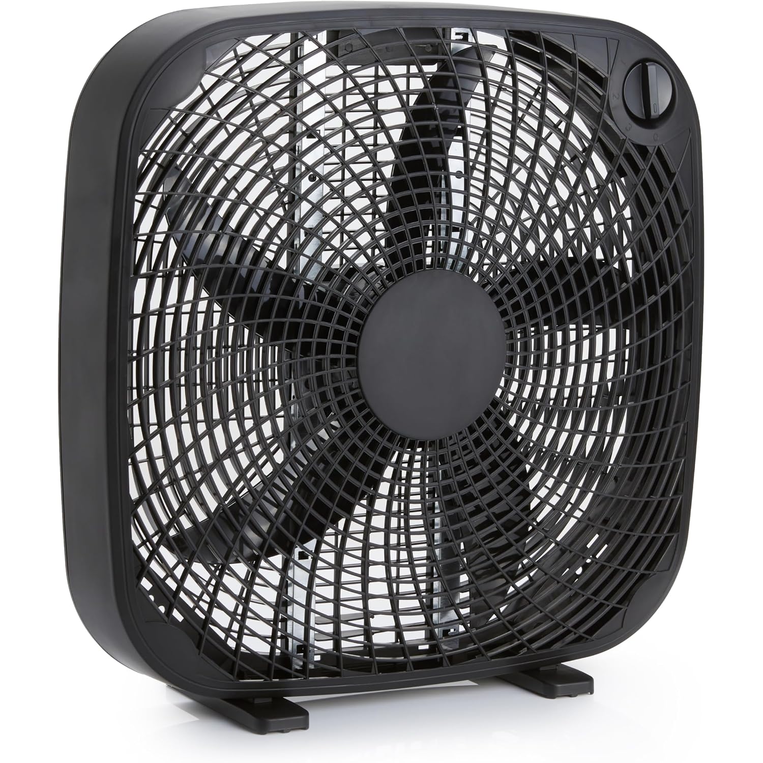 Amazon Basics 3-Speed Box Fan For Bedroom, Portable With Carry Handle, Powerful Airflow, 5 Blades, Lightweight Design, 67 Watts, 20-Inch, Black, 6.8"D X 20.86"W X 21.33"H