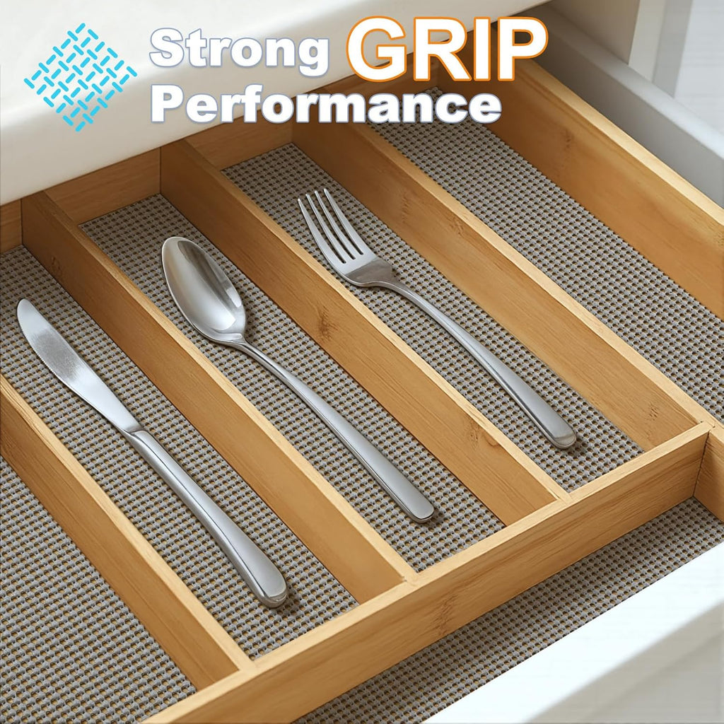 Songrey Non-Adhesive Drawer and Shelf Liner, 12IN x 20FT Non Slip Cabinet Liners, Protect Kitchen Cupboard, Bathroom Drawers, Breathable, Thick Strong Grip mat (Dark Gray)