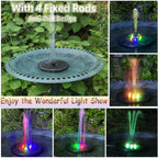Solar Powered Fountain 4W Bird Bath Fountains Pump Upgraded Glass Panel Fountains With Color Led Lights 7 Nozzles & 4 Fixers For Garden Small Pond Outdoor Swimming Pool Fish Tank