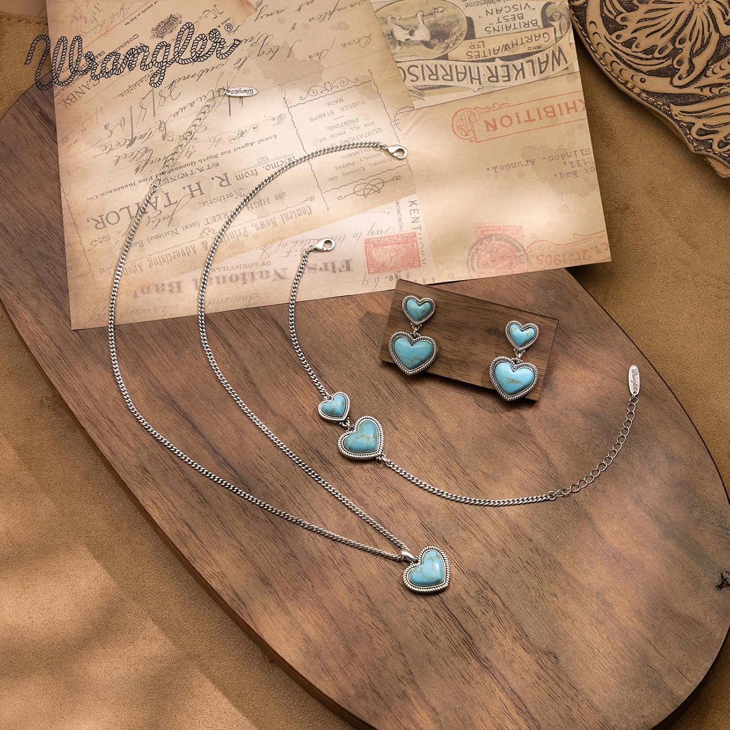 Montana West Wrangler Heart Turquoise Pendant Necklace for Women Western Gold Plated Cowgirl Cowboy Classic Trendy Jewelry