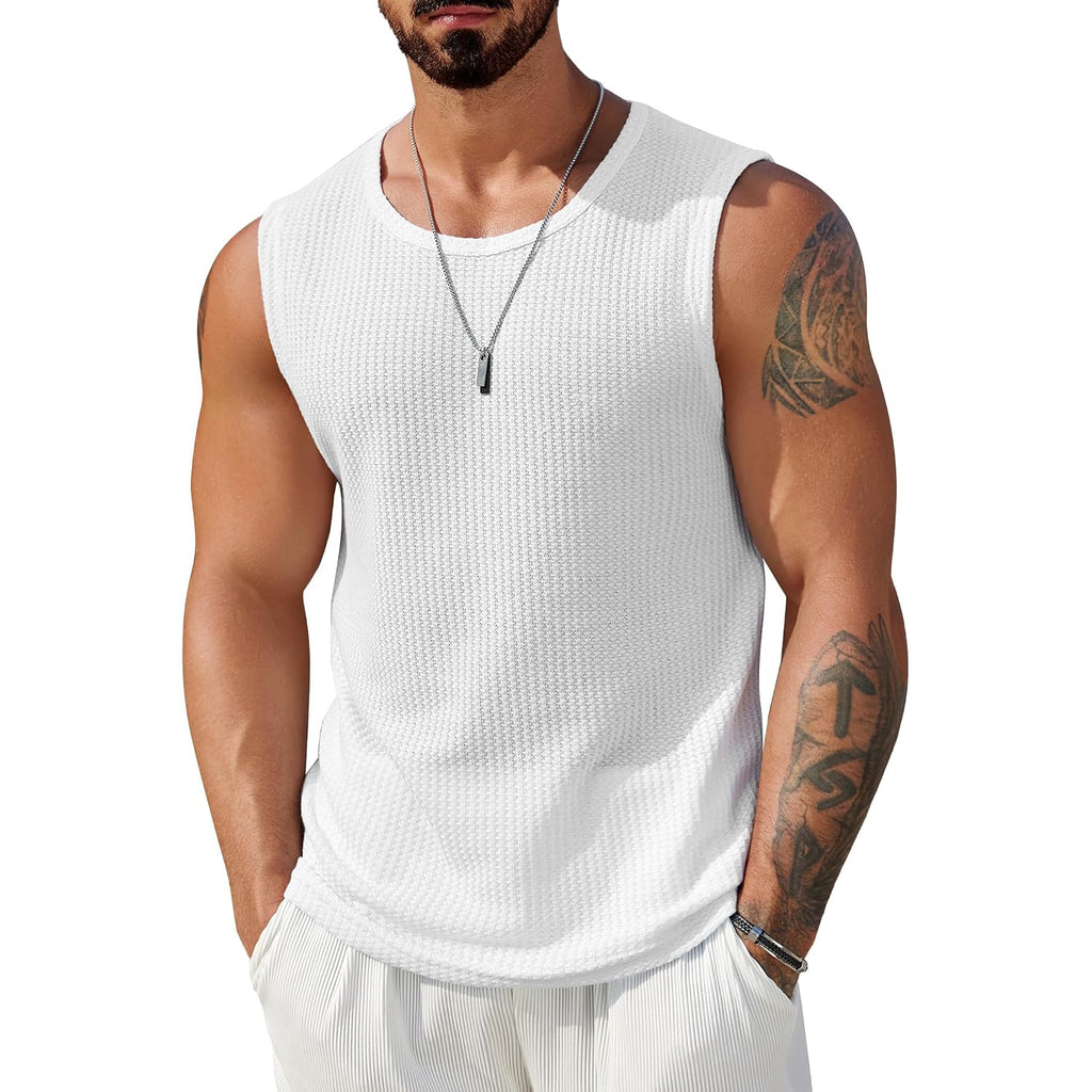 Coofandy Mens Casual Tank Tops 2 Pack Waffle Knit Sleeveless Shirt Breathable Tank Shirts Summer Muscle Tee