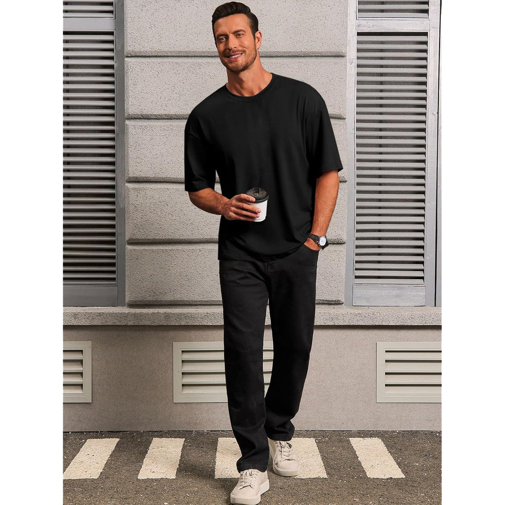 Runcati Mens Casual T-Shirts Short Sleeve Lightweight Oversized Summer Cotton Tee Beach Crew Neck Tops