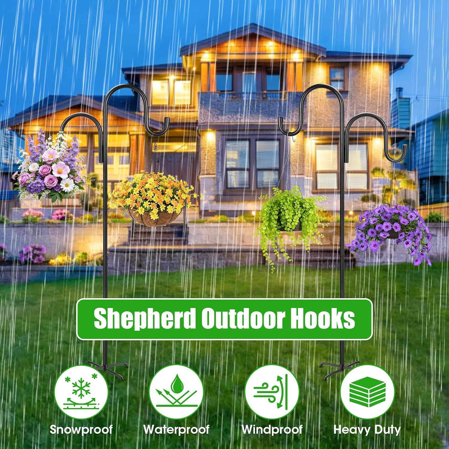 79 Inch Double Shepherds Hooks For Outdoor, Heavy Duty Bird Feeder Pole With 5 Prongs Base For Hanging Lantern, Hummingbird Feeder, Lightweight Plant, Shepherds Hook For Bird Feeders For Outside