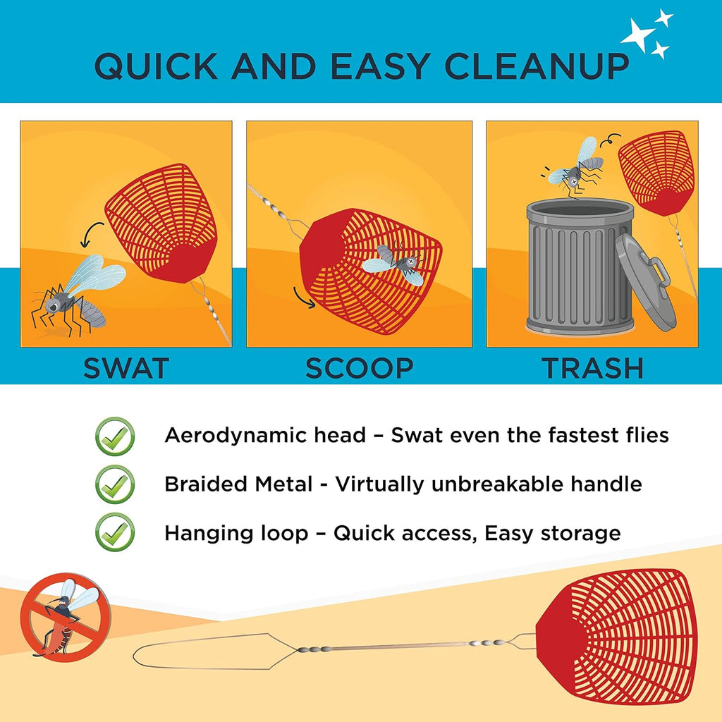 W4W, Bug & Fly Swatter Metal Handle 6 Pack Fly Swatters Indoor/Outdoor Flyswatter