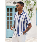 Coofandy Mens Short Sleeve Casual Shirts Button Down Striped Summer Shirts Textured Vacation Beach Shirt