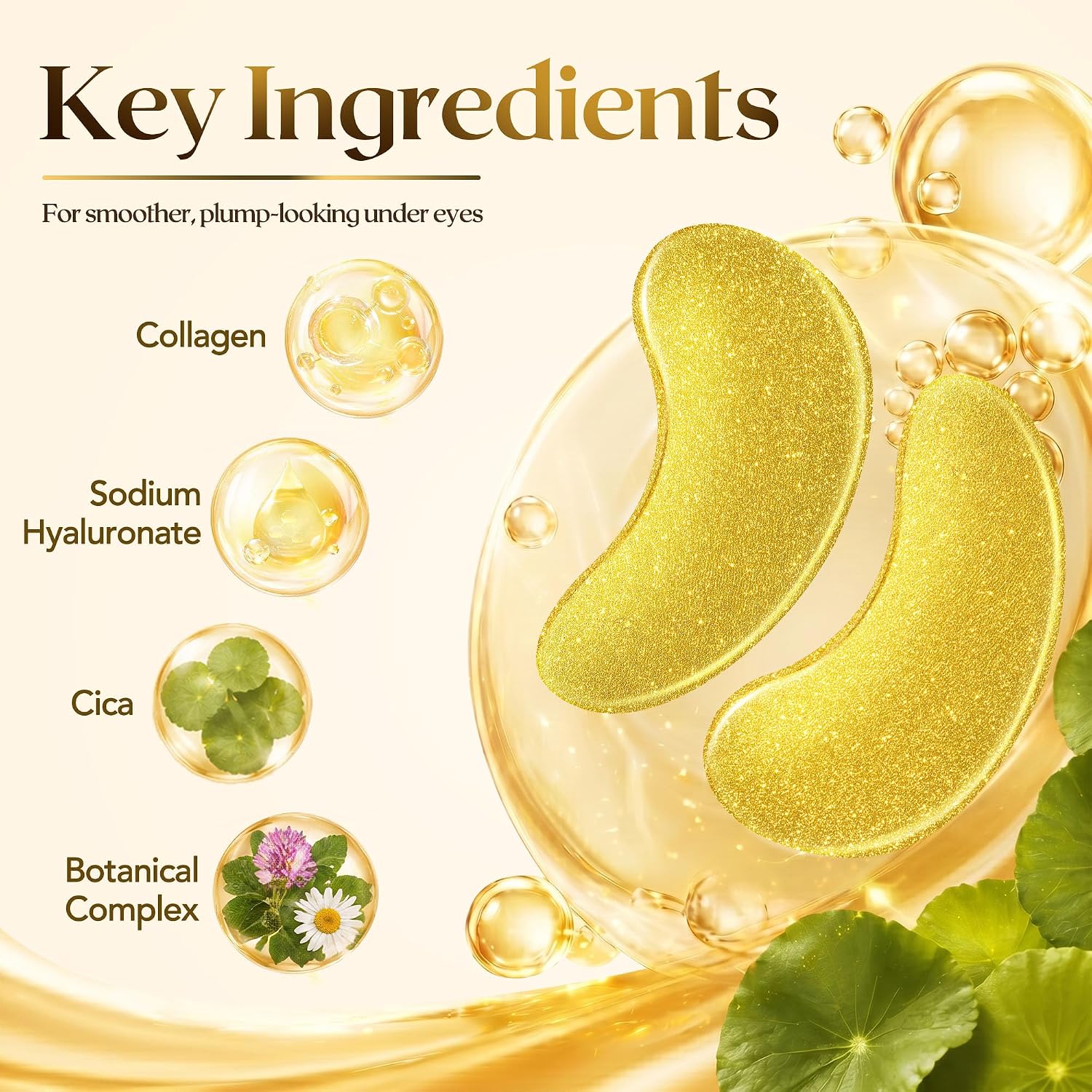 16 Pcs 24K Gold Collagen Under Eye Patches & Smile Line Patches | Sodium Hyaluronate & Cica Eye Masks For Plump,Smooth-Looking Under Eyes,Ideal For Late Nights And Screen Time