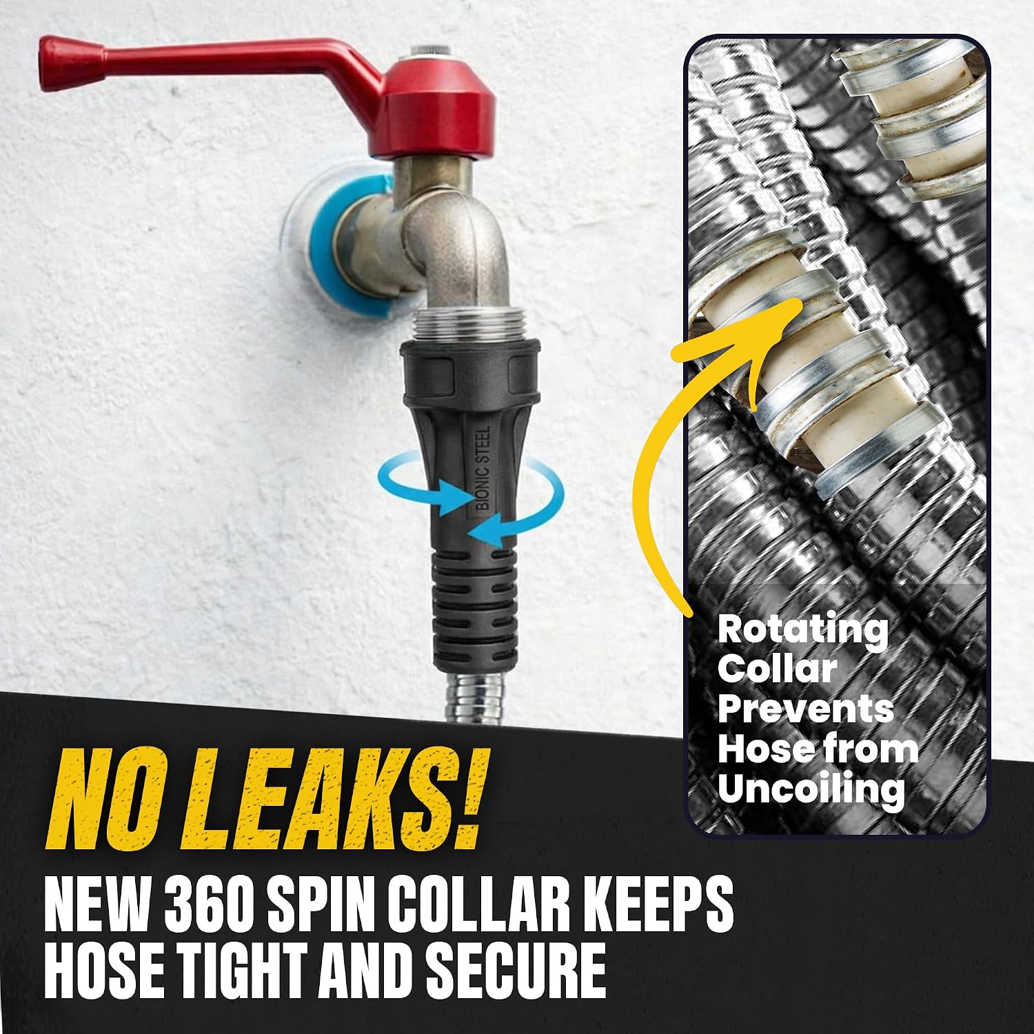 Bionic Steel 25 Ft Metal Garden Hose With Sprayer Nozzle | Non Kinking Design, Stainless Steel Heavy Duty Water Hose 25Ft X 5/8 In. Flexible & Non Expandable For Water Flow, 500 Psi