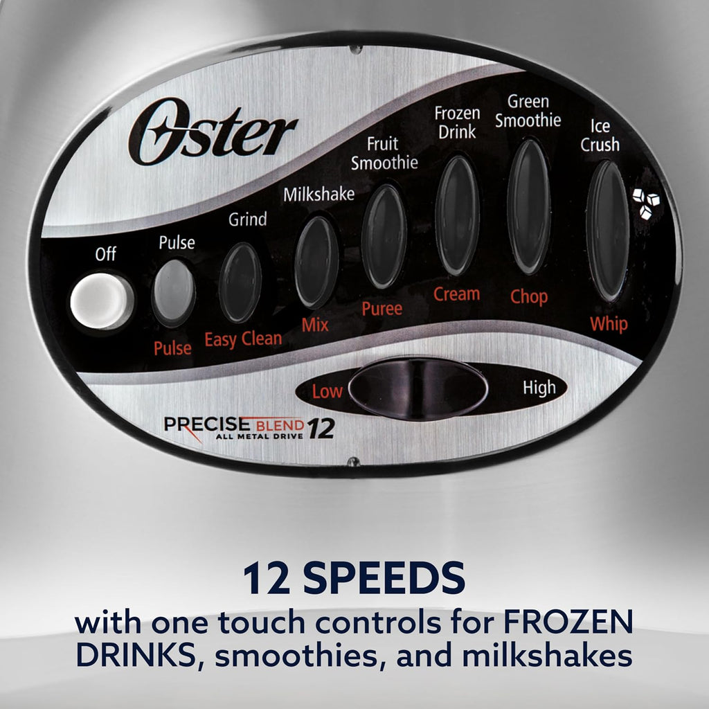 Oster Classic Series 16-Speed Blender With Food Chopper & 6-Cup Glass Jar, Countertop Kitchen Blender, Brushed Nickel