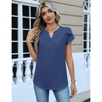 Zeagoo Womens Tops Dressy Casual Textured Blouses Cap Short Sleeve Shirts V Neck Button Up Summer Spring Work Tshirt Clothes