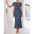 Zesica Womens 2026 Summer Floral Short Sleeve Bodycon Long Dress Ruched Mesh Formal Cocktail Party Wedding Guest Maxi Dresses