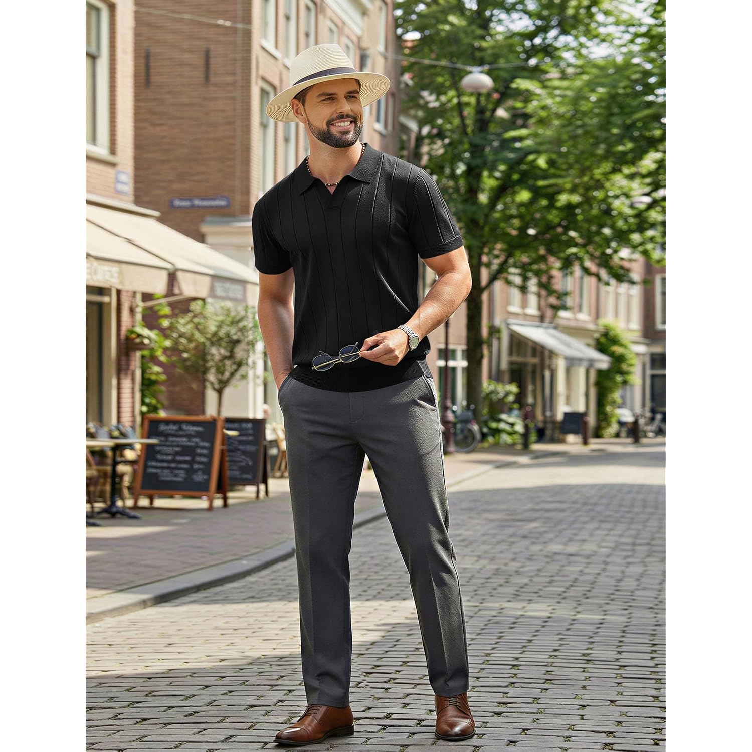 Coofandy Mens Polo Shirts Short Sleeve V Neck Knit Shirts For Men Casual Old Money Clothes Mens Golf Shirt