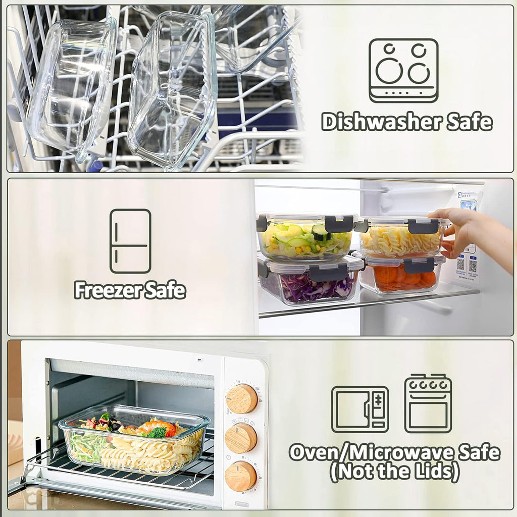 [8-Pack,30 oz]Glass Meal Prep Containers,Glass Food Storage Containers,Airtight lunch Containers with Lids, Microwave, Oven, Freezer and Dishwasher