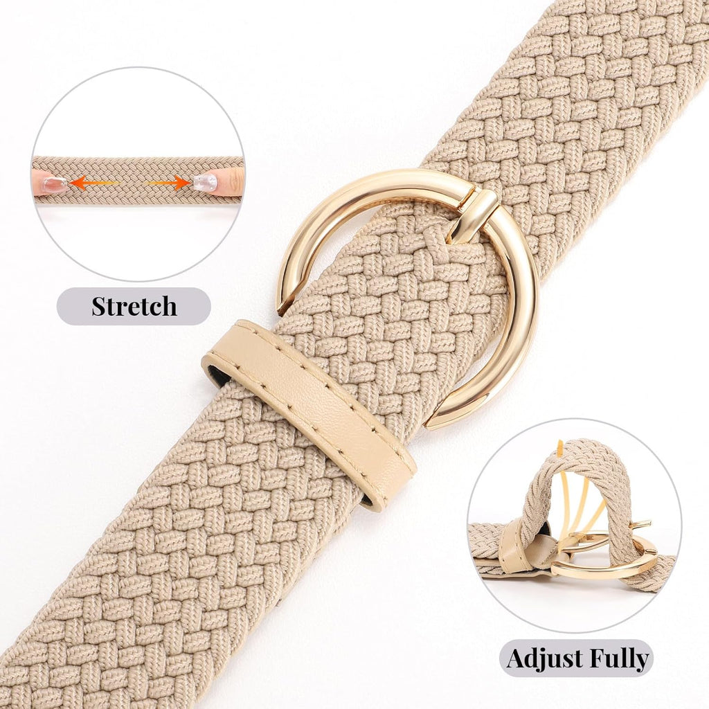 JASGOOD Women Men Braided Woven Elastic Stretch Waist Belt Golf Canvas Fabric Casual Belt for Jeans Pants