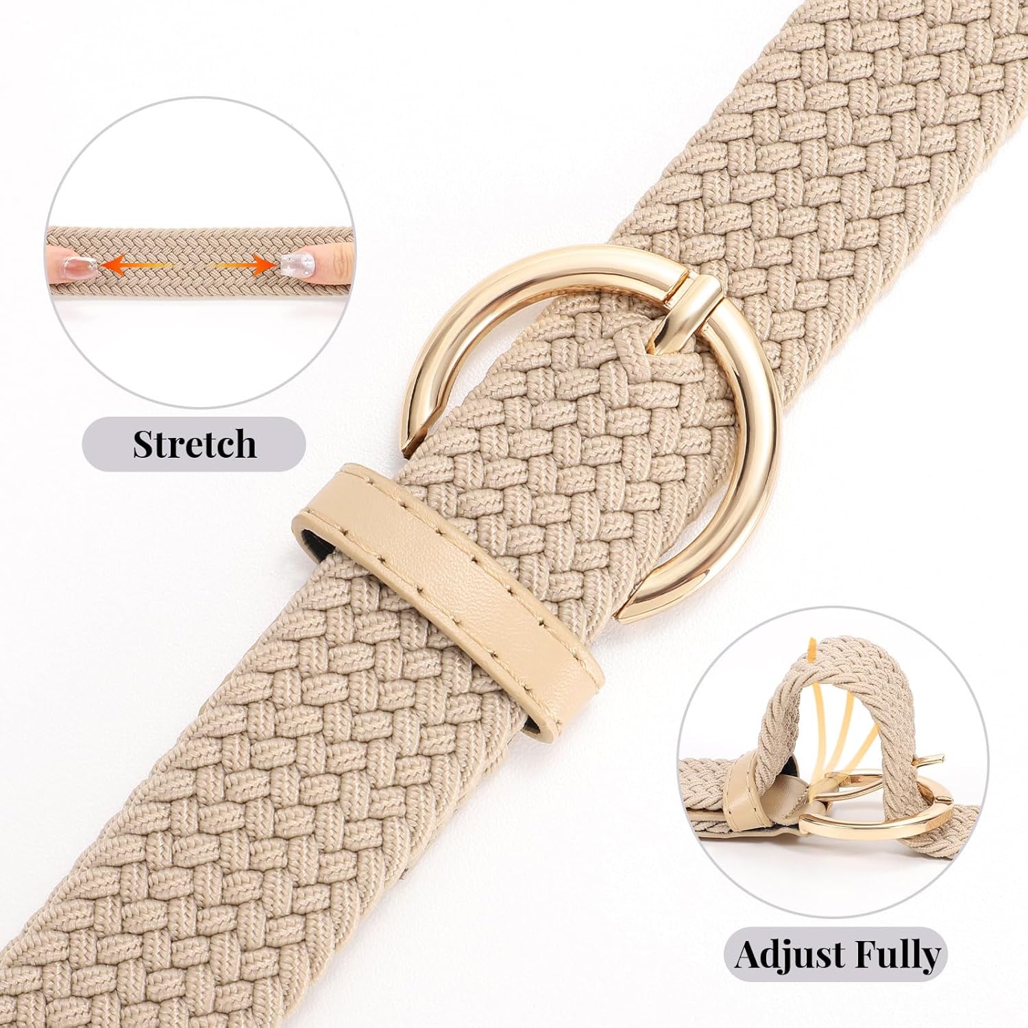 JASGOOD Women Men Braided Woven Elastic Stretch Waist Belt Golf Canvas Fabric Casual Belt for Jeans Pants
