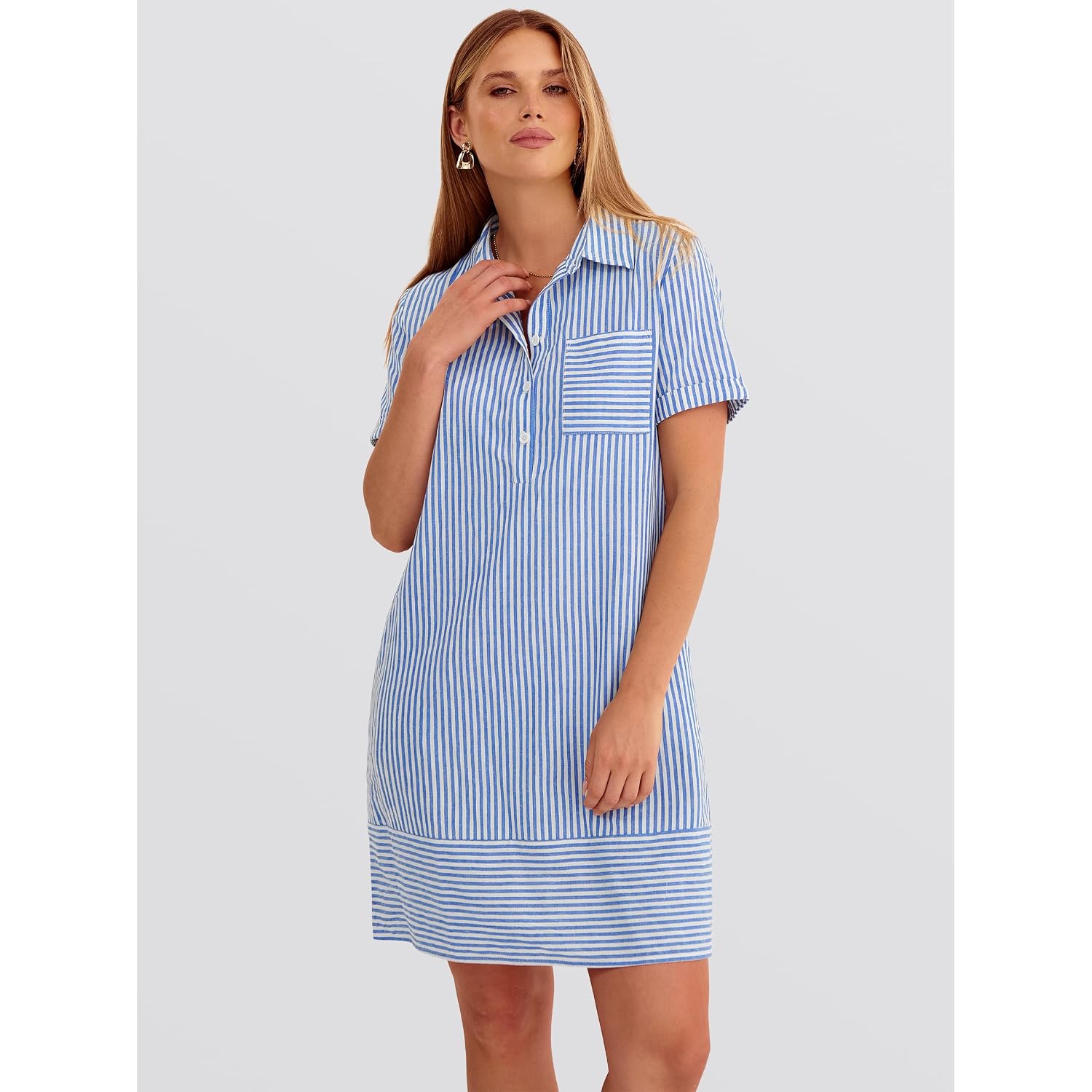 Anrabess Womens Summer Shirt Dresses | Lightweight Breathable, Short Sleeve Button Polo Collar T-Shirt Dress, Daily Beach Work Outfits, Spring Fall Clothes