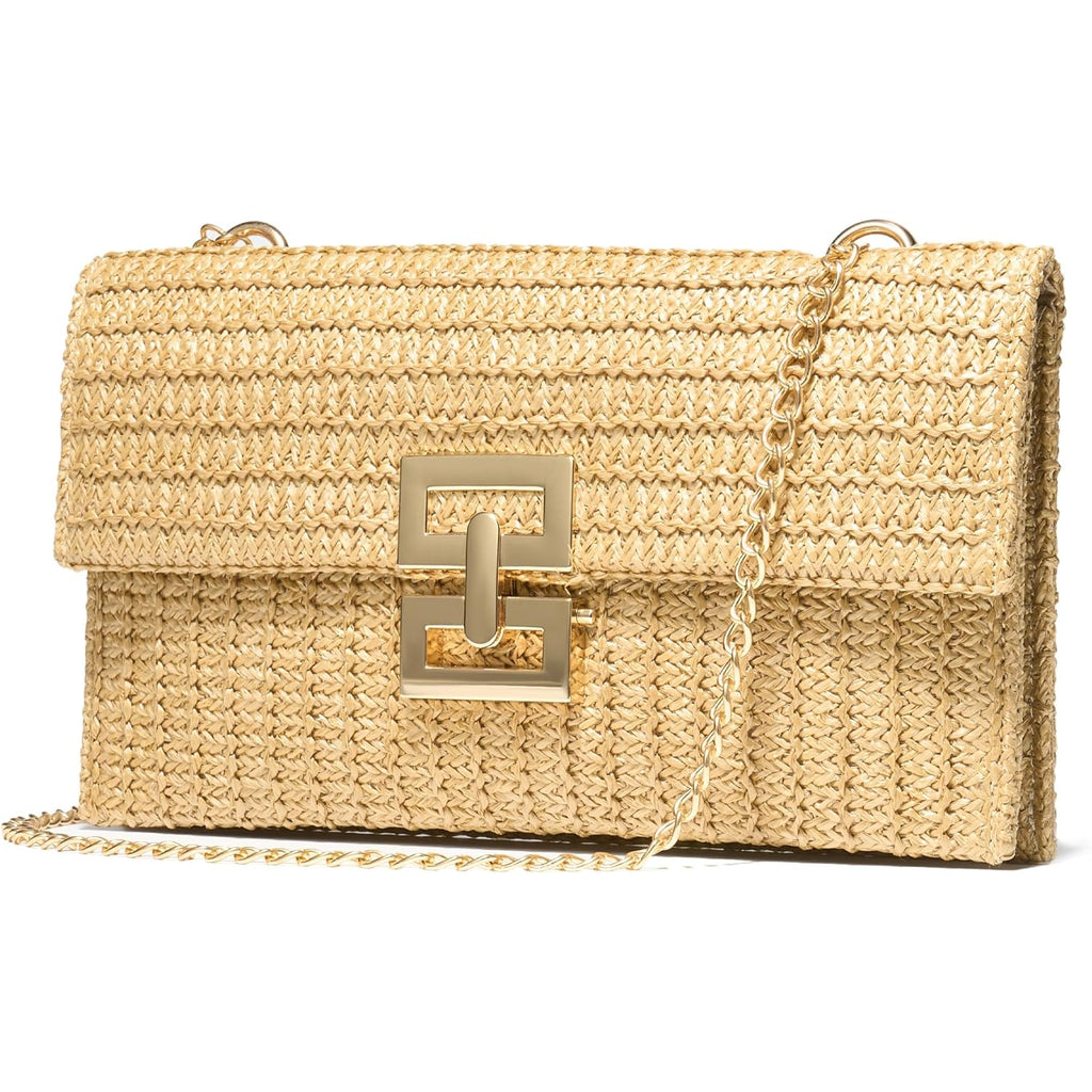 SWEETV CHUNLI Straw Purse Woven Beach Bag Summer Clutch Purse Boho Crossbody Bags for Women Small Raffia Shoulder Bag